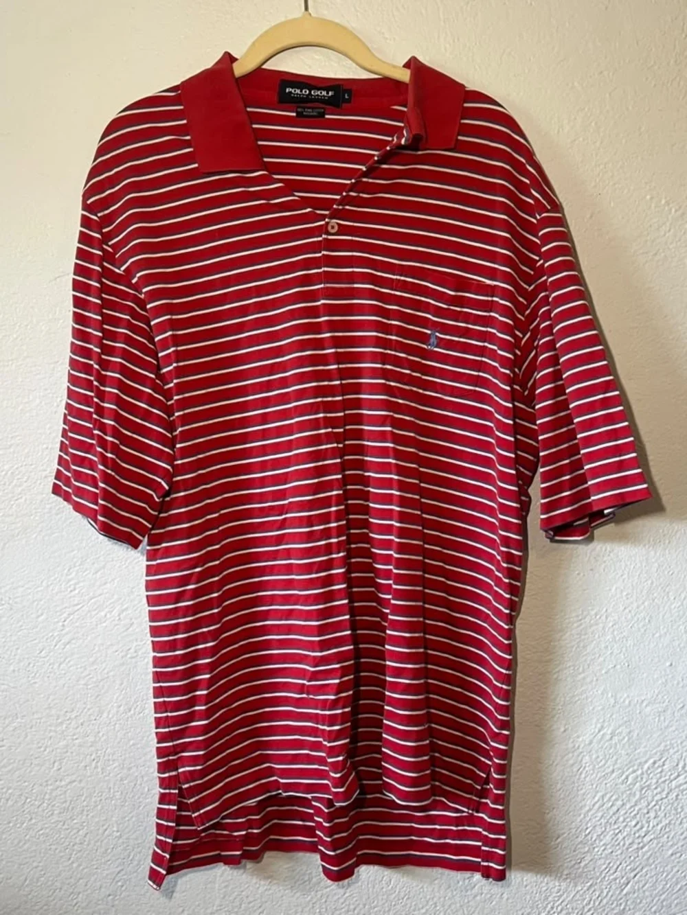 Vintage 90's Polo Golf Ralph Lauren 100% Cotton Red Polo Striped Shirt Large